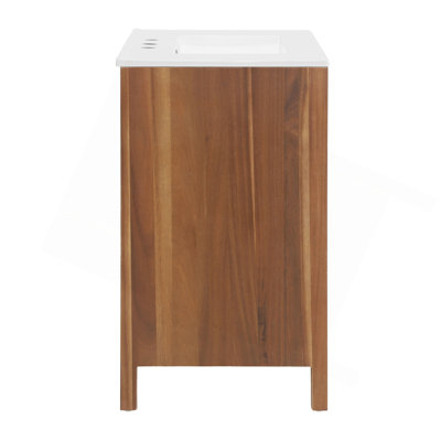 Meuble-lavabo autoportant de style campagnard de 76 cm (30 po) avec lavabo en céramique intégrée, armoire en placage de bois d'acacia naturel à chevrons et fini lisse, portes à fermeture amortie et tiroir à extension complète, B