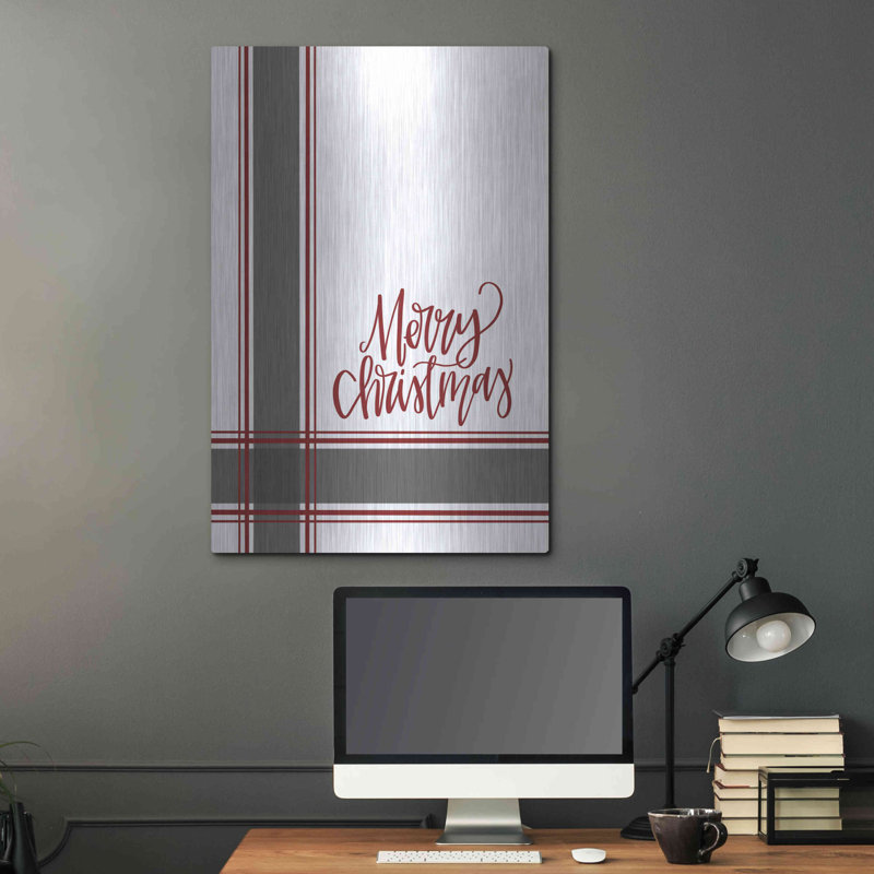 «Farmhouse Merry Christmas» par L. Larson, art mural en métal, H 36 po x l 24 po