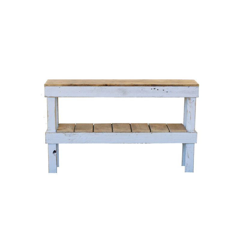 White Reclaimed Wood Double Tier Console with Storage