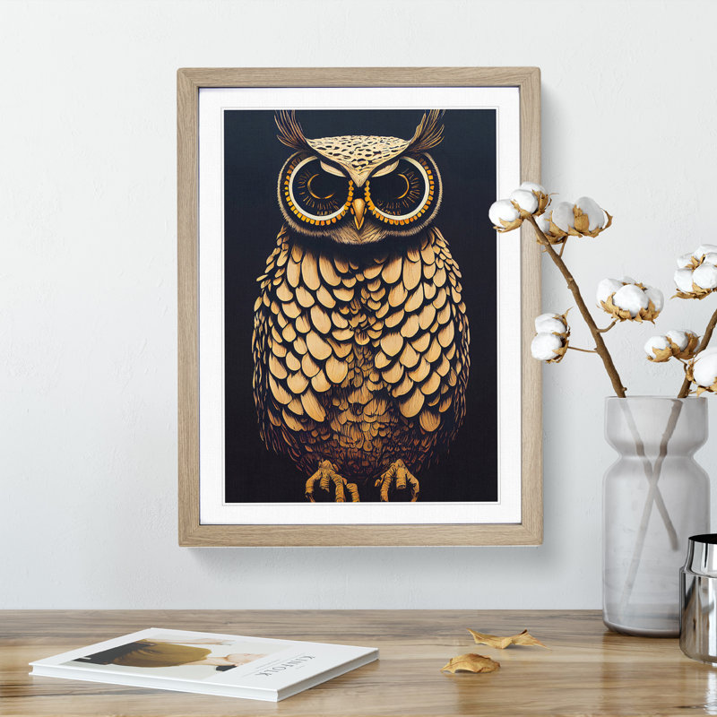 The Beauteous Owl - Single Picture Frame Print, 46cm H x 34cm W x 2cm D, Oak Framed