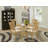 5 Piece Kitchen Table Set for 4 Includes a Round Dining Table with Dropleaf and 4 Linen Fabric Dining Room Chairs, Oak-1165373194