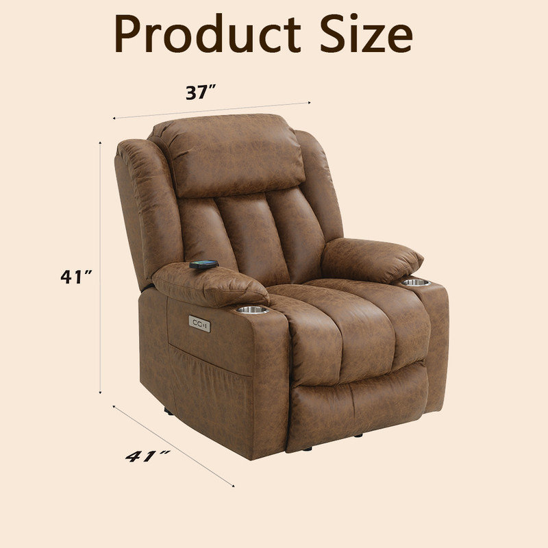 Fauteuil inclinable Power Lift, chauffage et massage, télécommande, 2 porte-gobelets et poches latérales