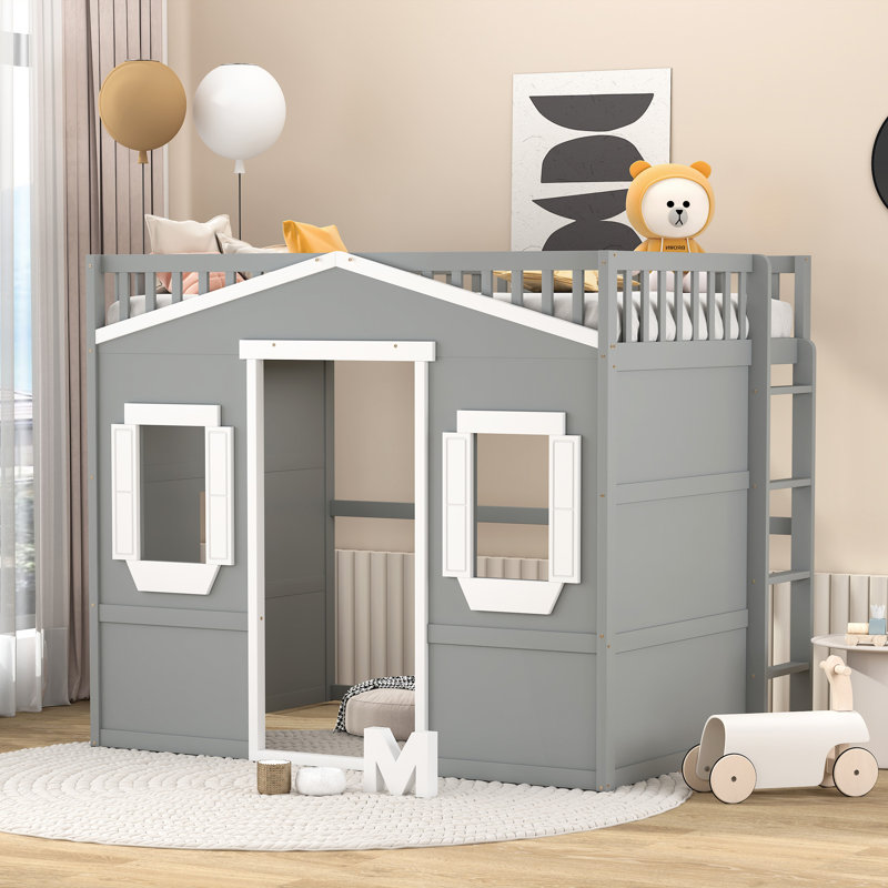 Lit mezzanine Abhir Kids, Gris / blanc, Full