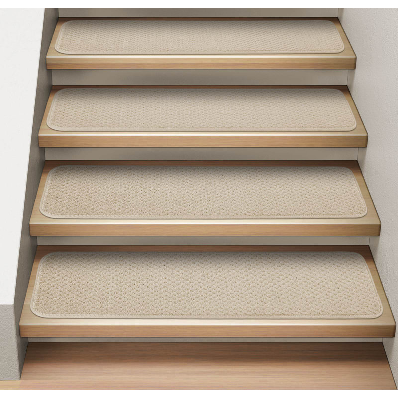 Tapis d'escalier gris, Rectangle 9 po x 3 pi, Ivoire