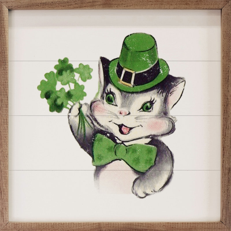 Chat Saint-Patrick avec chapeau, H 4 po x l 4 po