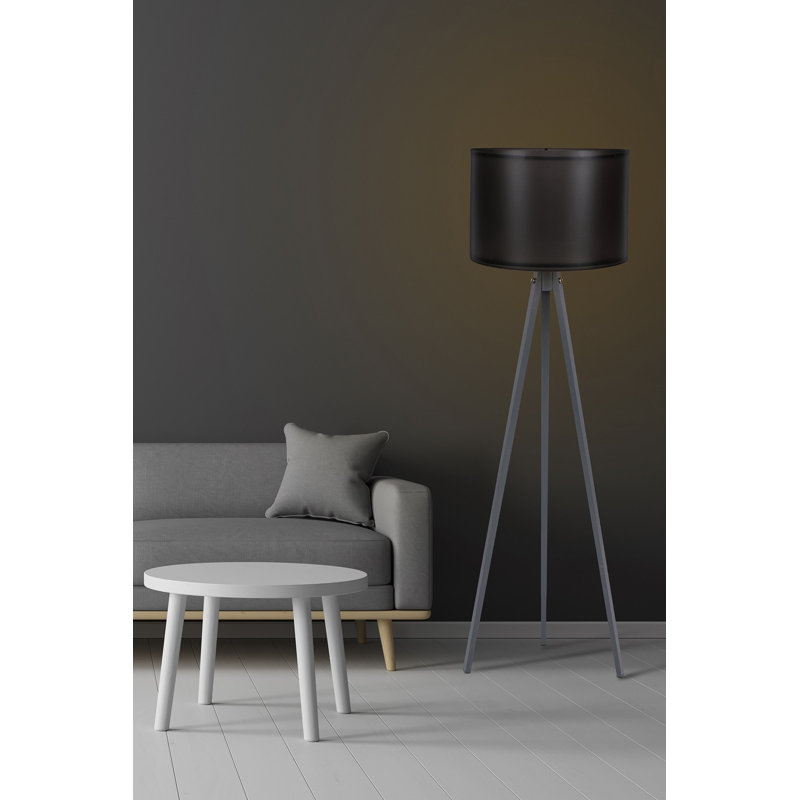 Lampe sur pied moderne avec corps en panneau de fibres à densité moyenne, noir et gris, hauteur totale de 57,1 po | Capuchon en polypropylène de 15,0 po de diamètre | Interrupteur marche / arrêt | Douille E27 (60 W maximum) | Longueur de câble réglable jusqu'à 78,7 po | Éclairage élégant pour le salon et la chambre à coucher