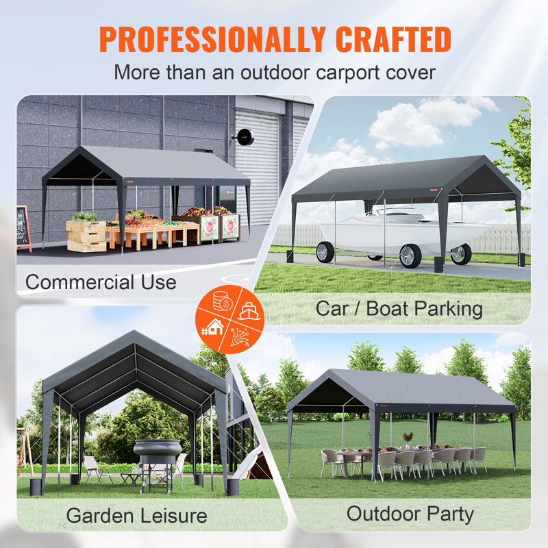Dark Gray 10' x 20' Portable Heavy Duty Carport Canopy