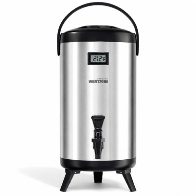 WantJoin Insulated Beverage Dispenser with LCD Thermometer 8 Liter Silver Stainless Steel Single