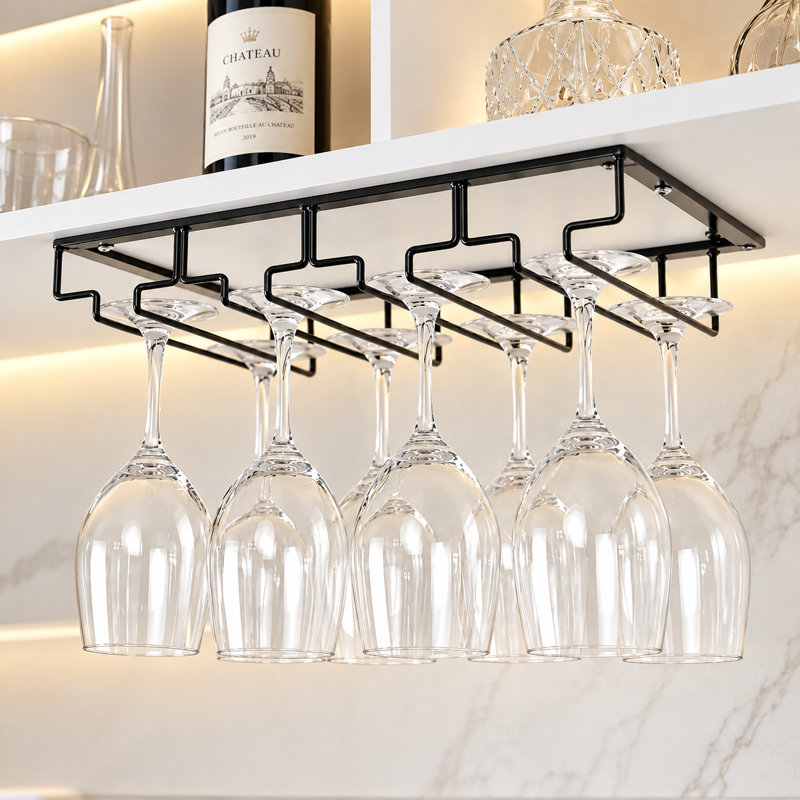Porte-verres à vin noir 15,8 po x 9 po à 4 rangées