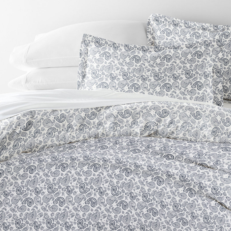 Duvet Cover Set Patterned Microfiber Ultra Soft Bedding in Coarse Paisley, Navy, Queen Duvet Cover + 2 Standard Shams