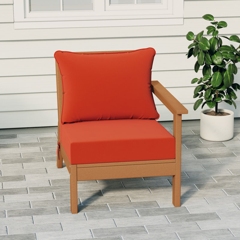 Deep Seating Right Arm Chair With Cushions, Orange, Teak