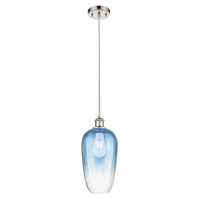 Mini luminaire suspendu à cordon 1 lumière 7 po Ballston - Brookhaven Flute, Nickel poli, Bleu saphir