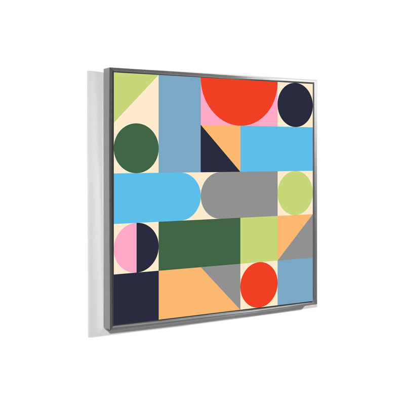 Yaffa G " Geometric Figures 2 ", Silver Floater Framed, 51" H x 51" W