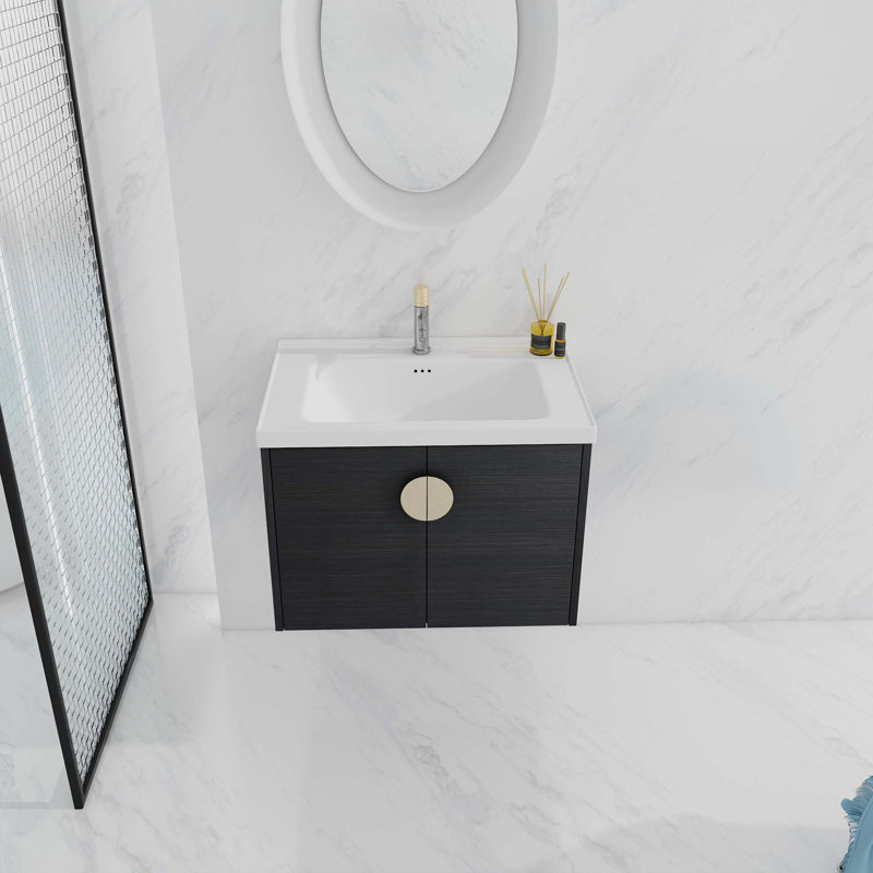 Meuble-lavabo à fermeture en douceur avec lavabo, Noir, 28"