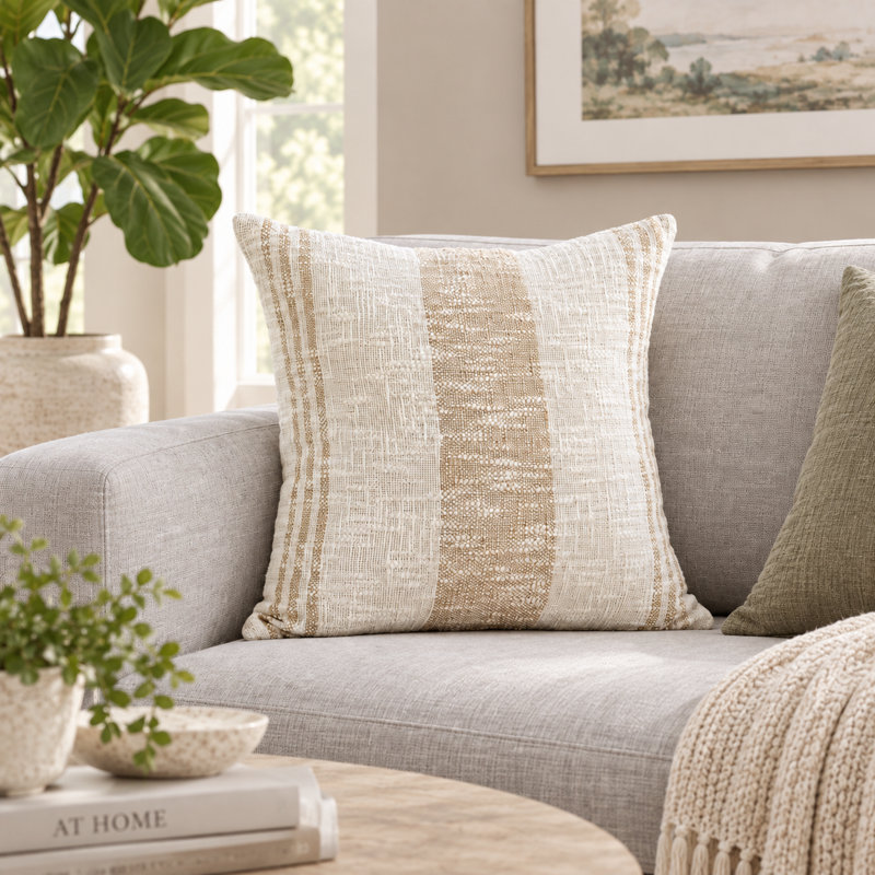 Housse de coussin rayée en coton tissé à la main avec tissu indien
