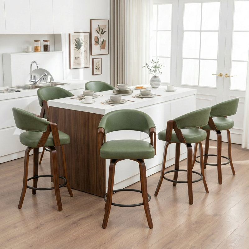 Tabouret de comptoir pivotant en similicuir Providence, Vert