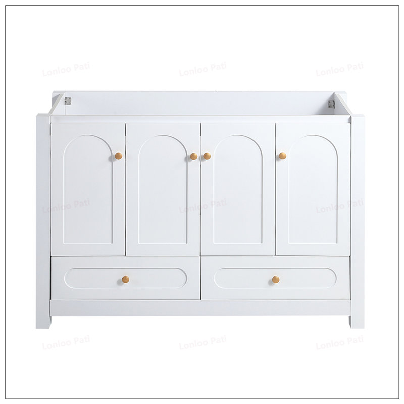 Meuble-lavabo de 48 po avec 4 portes coulissantes et 2 tiroirs, Blanc, Blanc