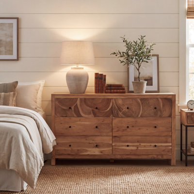 Solid Acacia Wood Tree Trunk 6-Drawer Dresser