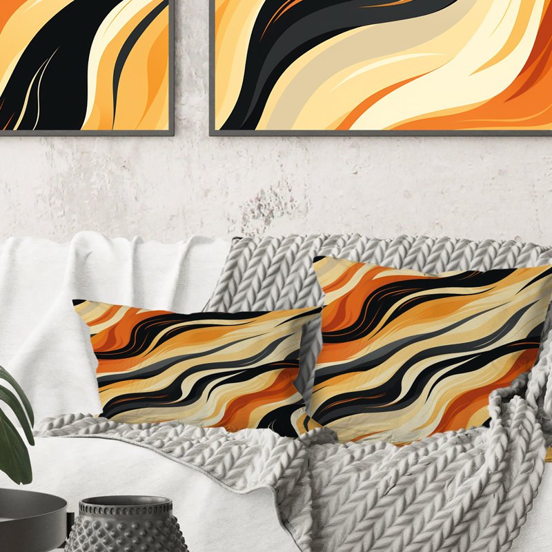 Orange et noir Natures Whispers - Coussin décoratif imprimé, H 16 po x l 16 po