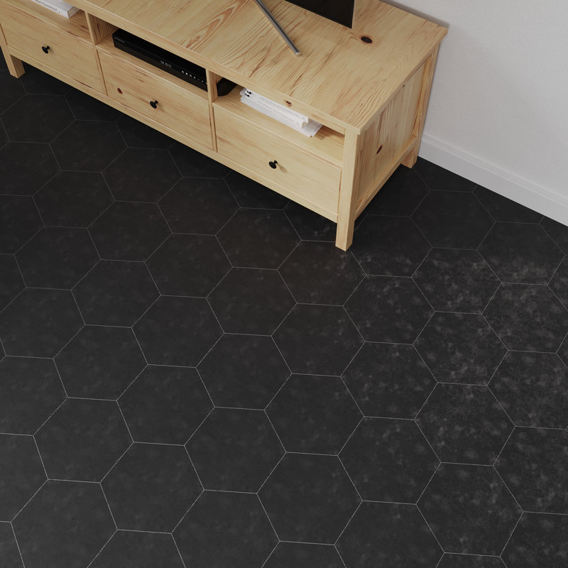 BaseCore Hex 5.75" 2mm Peel and Stick Vinyl Flooring, Dark Grey