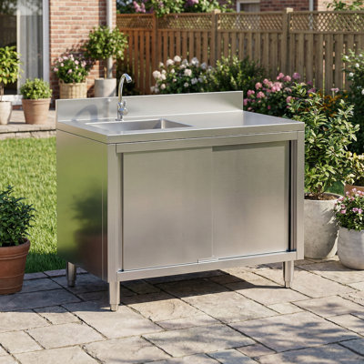 39" Freestanding Single Bowl Cabinet Utility Sink Sink, Stainless Steel, Modern Design, For Kitchen, Bathroom, Workshop, Garage, Laundry Room, Easy Assembly