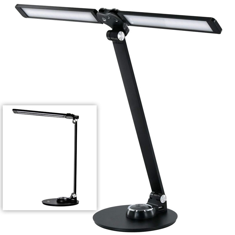 Lampes de bureau à DEL pour le bureau personnel, lampe de piano pour piano droit, lampes de bureau rotatives en aluminium avec port de charge USB, lampe de lecture attentionnée / 3 modes d'éclairage / lampe à luminosité réglable, noir