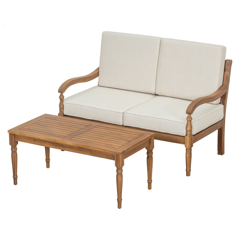 Ensemble de conversation avec canapé 2 pièces et coussins, ensemble de conversation d'extérieur en bois d'acacia