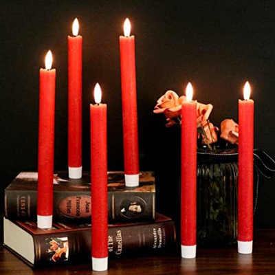 Flameless Black Taper Candles Flickering With 10-Key Remote, Battery Operated Led Warm 3D Wick Light Window Candles Real Wax Pack Of 6, Christmas Home Wedding Decor(0.78 X 9.64 Inch)