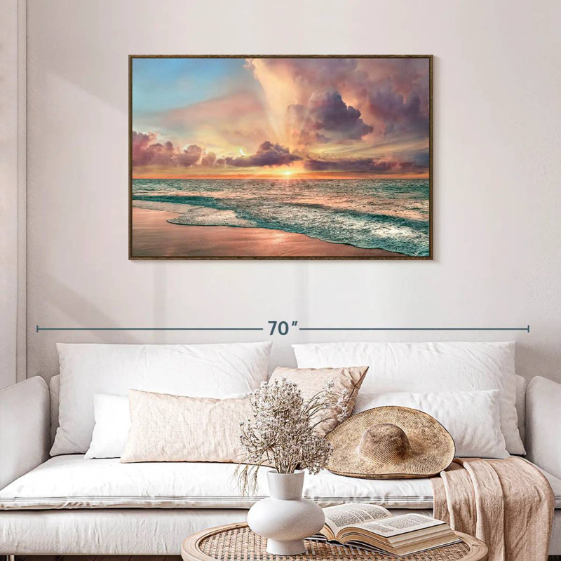 Plage de cuivre, Cadre flottant noyer, 43 po x 29 po