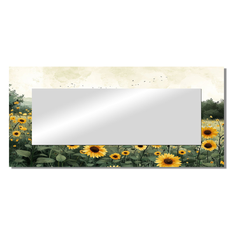Sunflowers At The Edge Of The Farm II - Floral Accent Wall Mirror - Printed On Metal, 28" x 60"