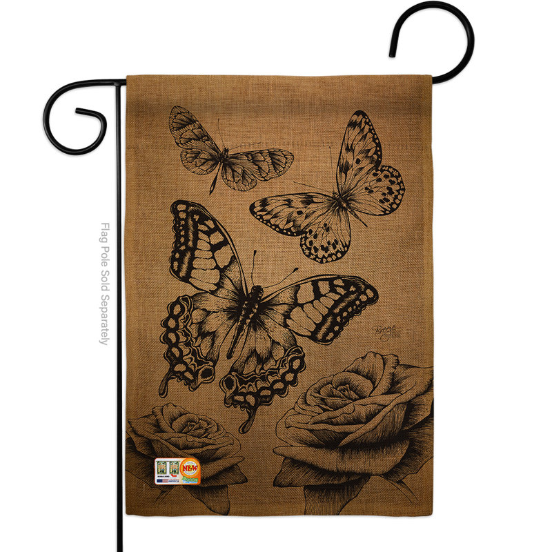 Drapeau de jardin décoratif en toile de jute 1,5 x 1,1 pi Butterflies Friends Bugs and Frogs Impressions