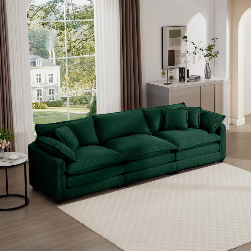 Bequette Sofa, 3, Green Corduroy, 34" H x 114.5" W x 34.5" D