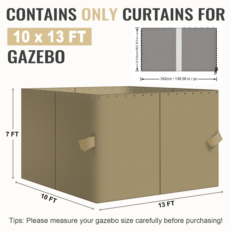 4-Panel Outdoor Gazebo Curtains, 82.7" H x 120" W156" D, Khaki