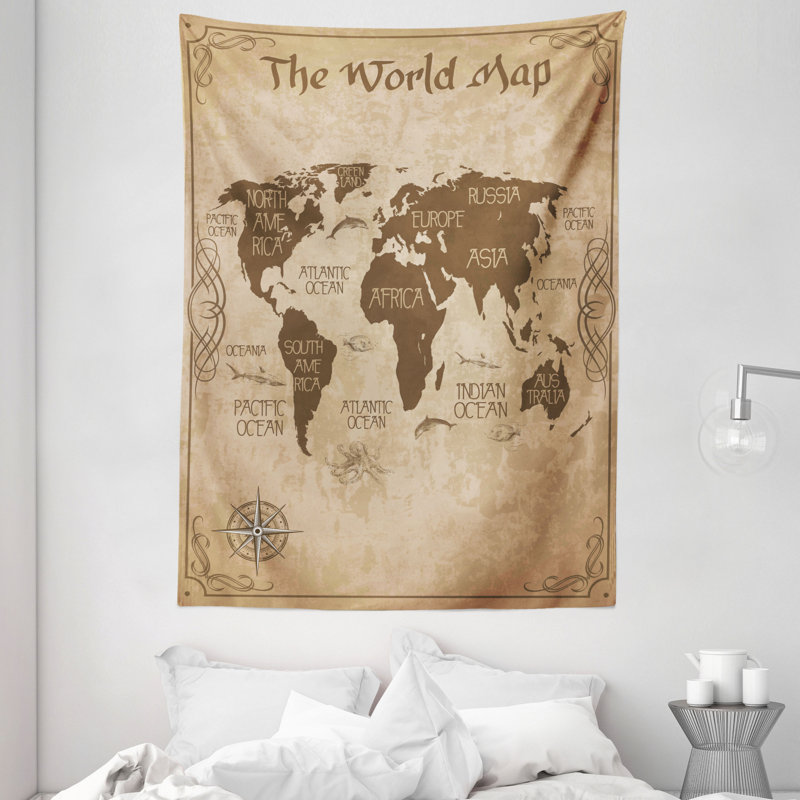Tapisserie carte du monde en polyester, H 80 po x l 60 po