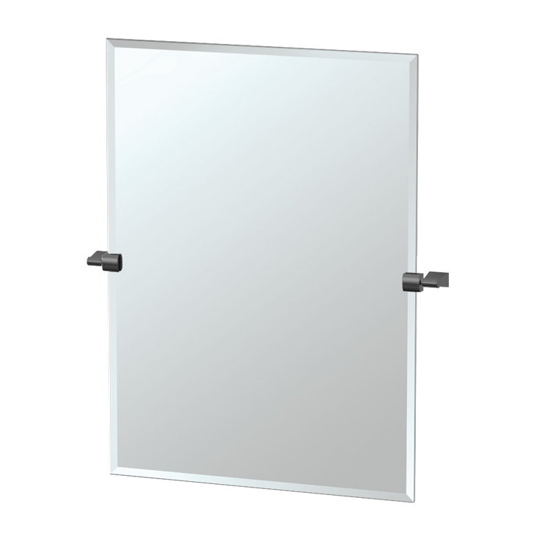 Bleu Frameless Rectangle Wall Mirror | Pivoting Bathroom Vanity Mirror, 31.5" H x 27.75" W, Matte Black
