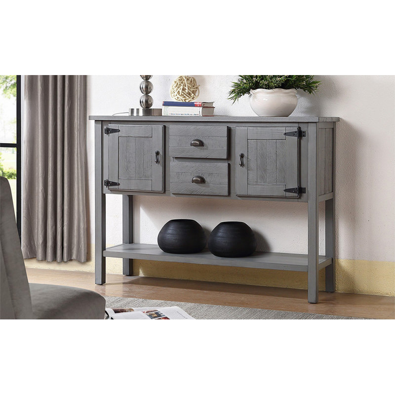 Console 48 po en bois massif avec 2 tiroirs, armoires et tablette inférieure, armoire de rangement pour salle à manger