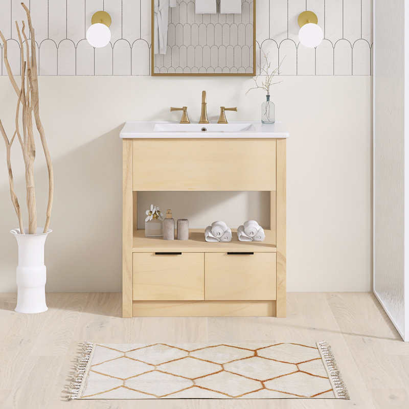 30'' Single Bathroom Vanity With Ceramic Top, Brown/Black