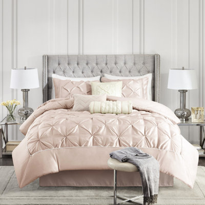 Édredon 7 pièces très grand - édredon à détails enchanteurs, 2 taies décoratives, 3 coussins décoratifs, 1 jupe de lit lavable à la machine magnifique ornement lavable