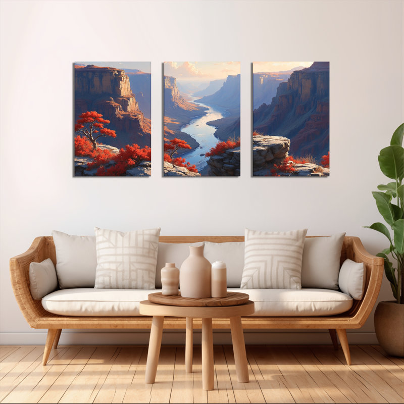 Tableau sur toile tendue représentant un paysage d'automne du Grand Canyon (ensemble de 3), H 30 po x l 60 po