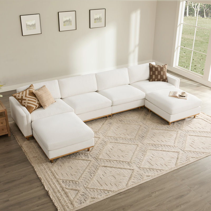 Laima 6-Piece 152" Oversized Modular Sectional Sofa With Solid Wood Legs, Cream Polyester