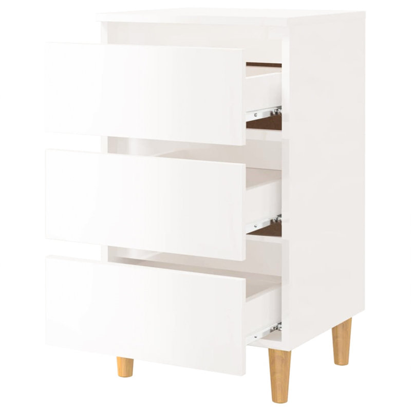 Solihull Bed Cabinet with Solid Wood Legs, High Gloss White, 1