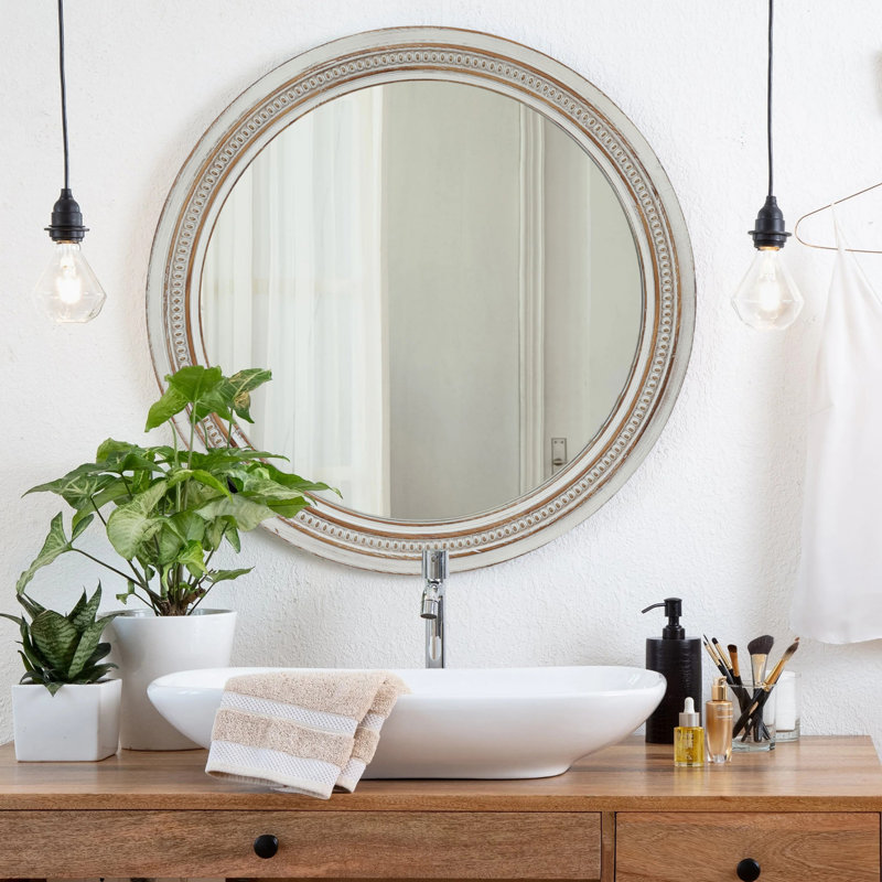 Miroir mural coulissant 23,62 "avec tablettes de rangement - Armoire latérale en bois à 2 niveaux