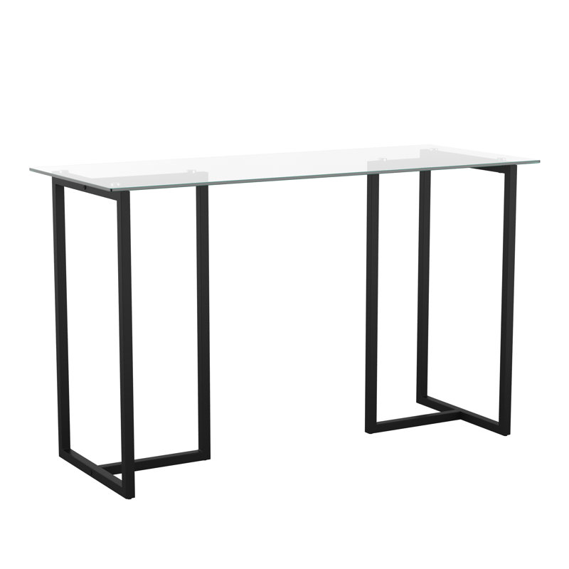 Martha Stewart Eli Tempered Glass Top Home Office Desk with Steel Frame, Oil Rubbed Bronze