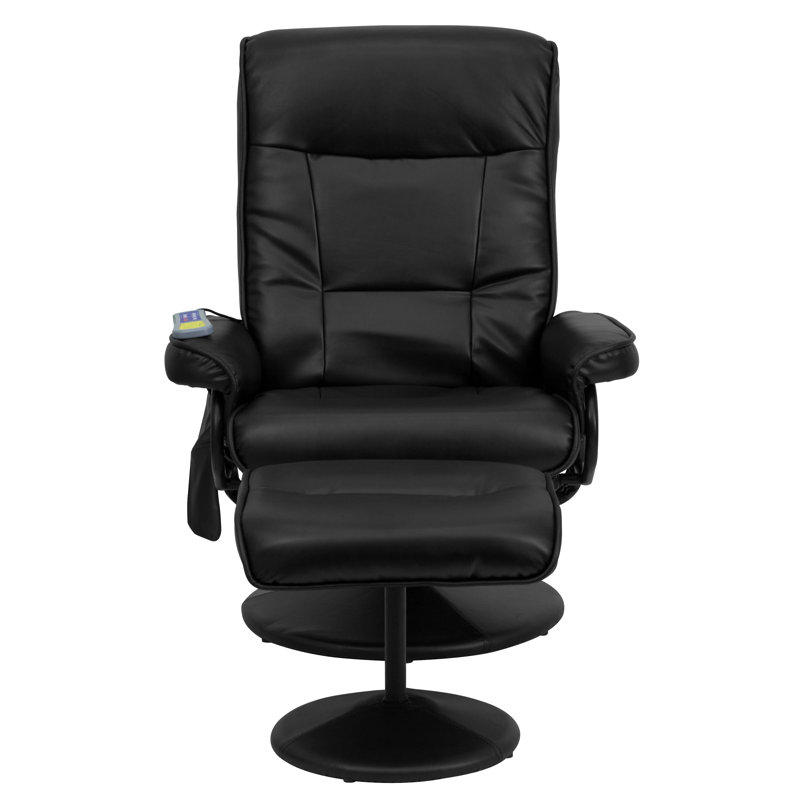 Massaging Multi-Position Recliner w/Side Pocket &Ottoman in LeatherSoft