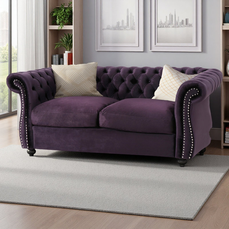 Causeuse à bras roulés Pasillas, Velours émeraude, H 27,75 po x l 61,75 po x P 33,75