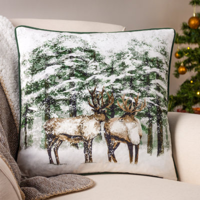 Chrisrtmas Reindeer Green Rectangular Cushion