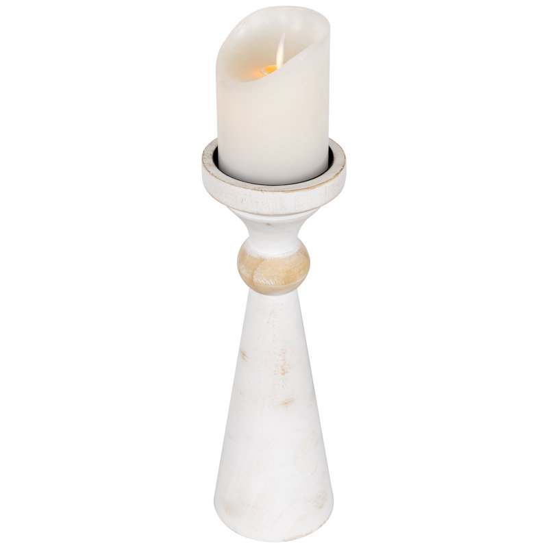 12'' H Wood Tabletop Candlestick, White
