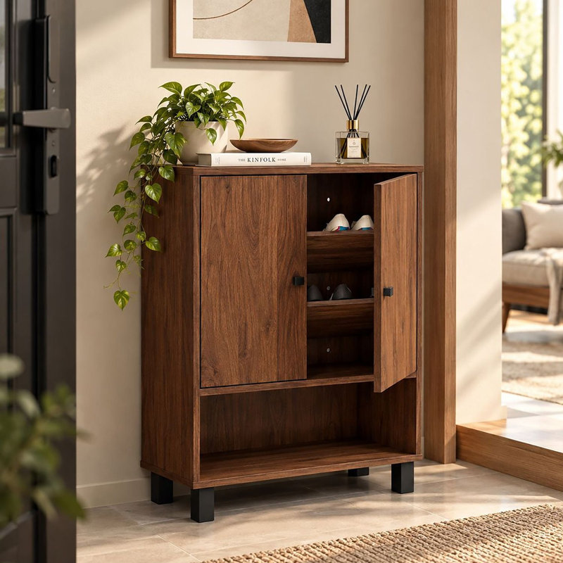 Shoe Storage Walnut Effect Cabinet