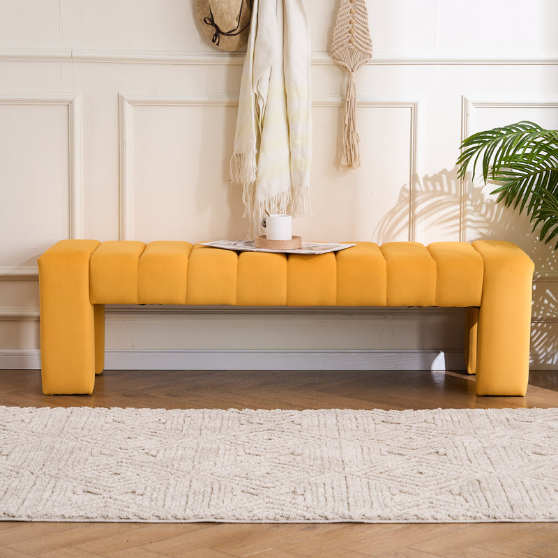 Laytona 59"W Upholstered Bench with Channel Tufted, Yellow