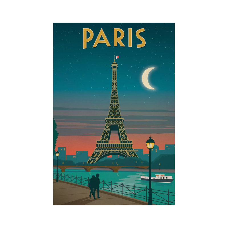 «Paris Moonlight» par IdeaStorm Studios - impression encadrée, H 48 po x l 32 po x P 1,5 po, Toile tendue
